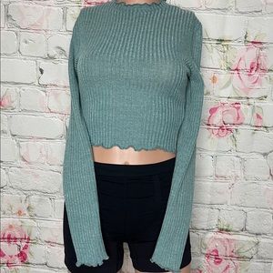 Shein Teal Crop top/ long sleeve Small